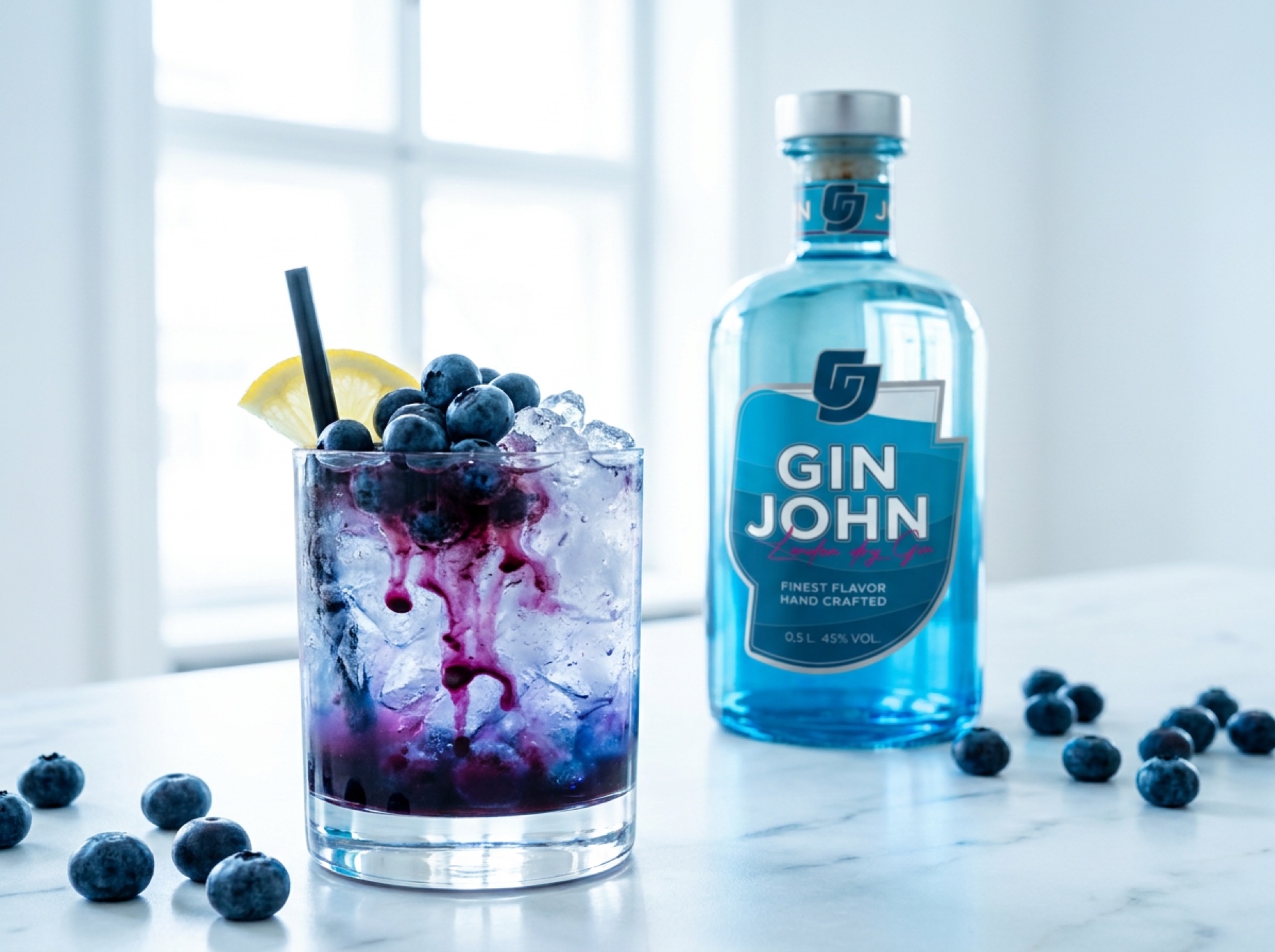 Blueberry Bramble mit Crushed Ice und Heidelbeeren