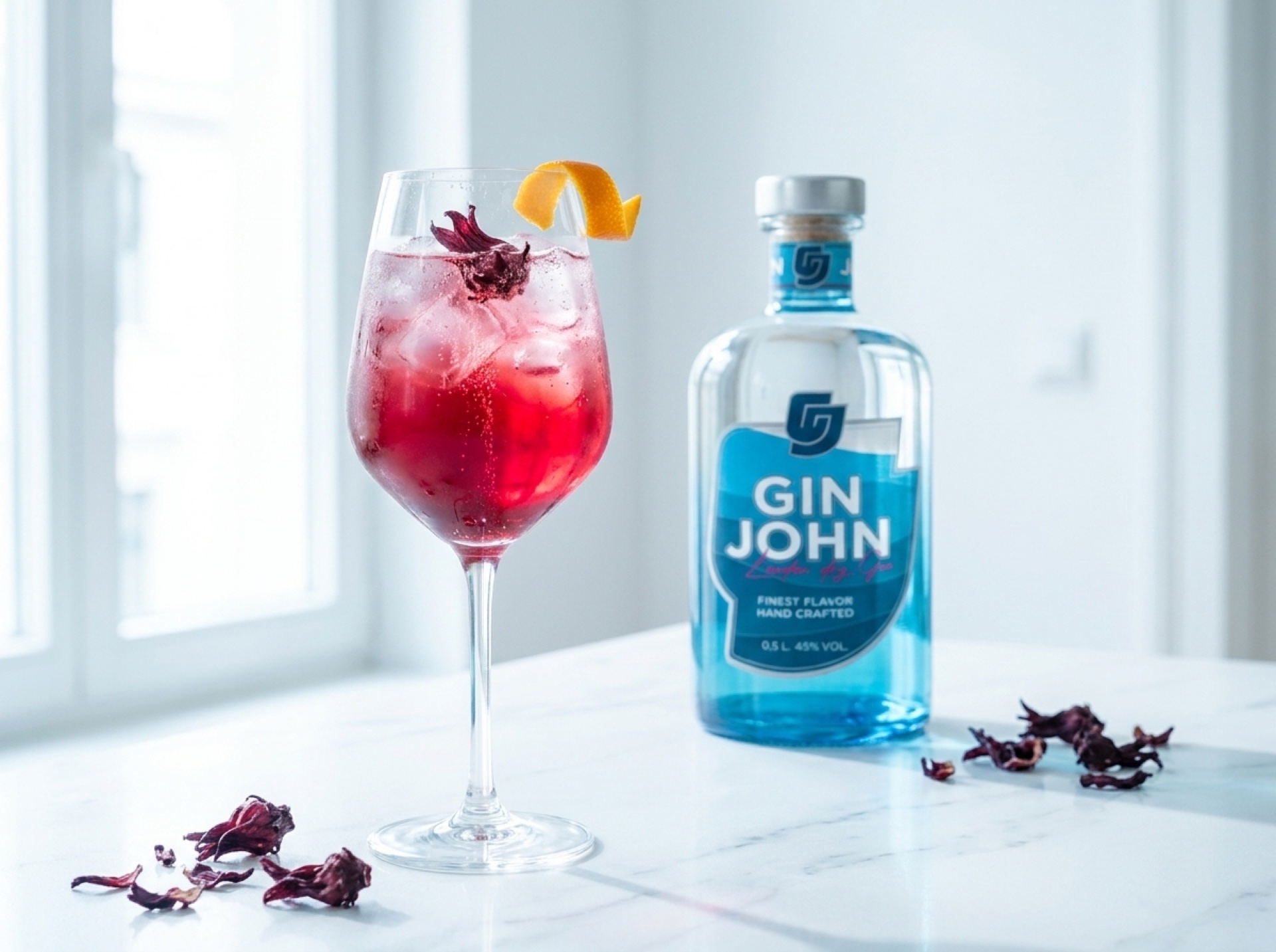 Hibiscus Spritz mit Hibiskusblüte und Grapefruit