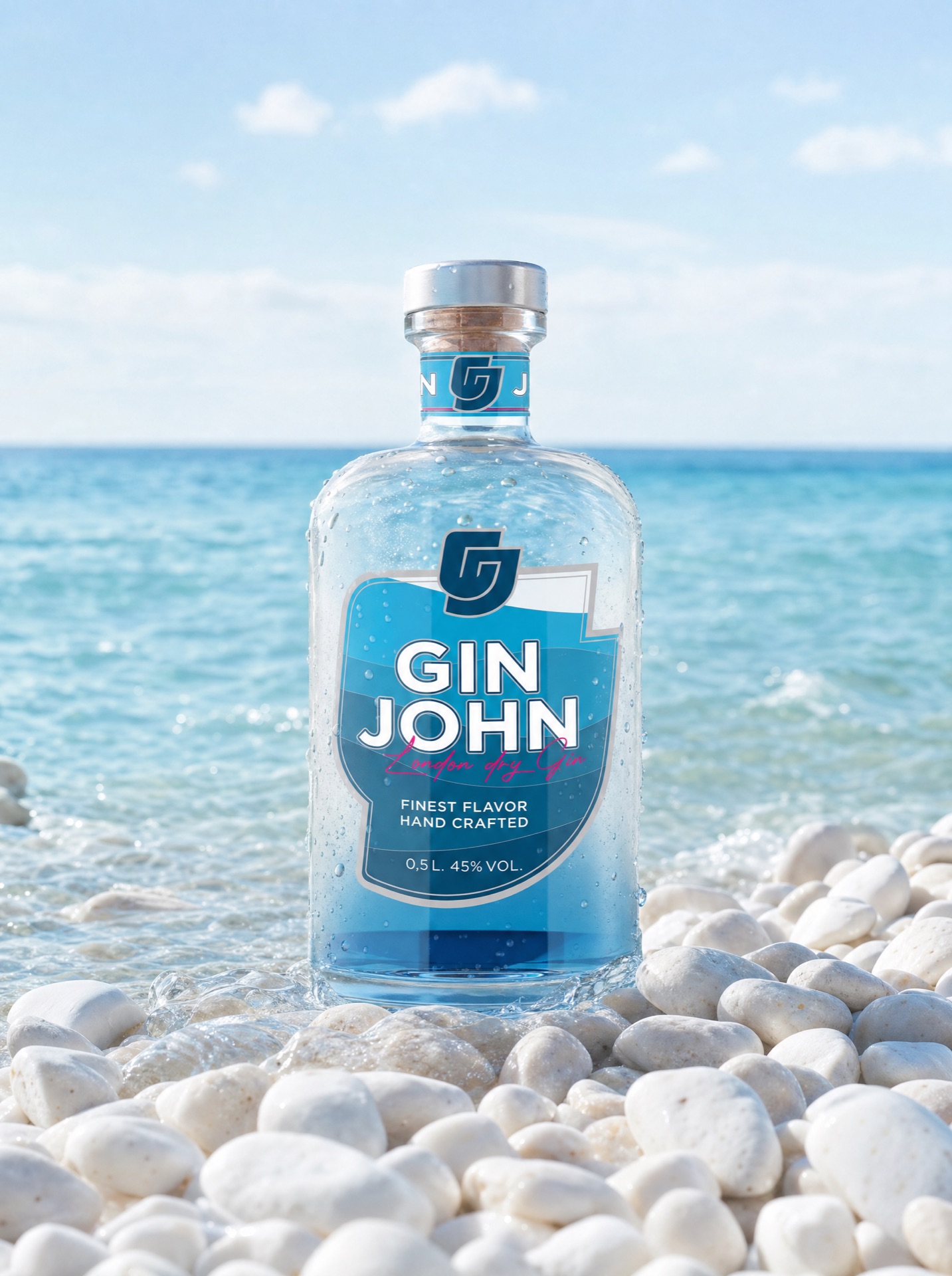 Gin John an der Mittelmeerküste – in der kristallblauen Flasche