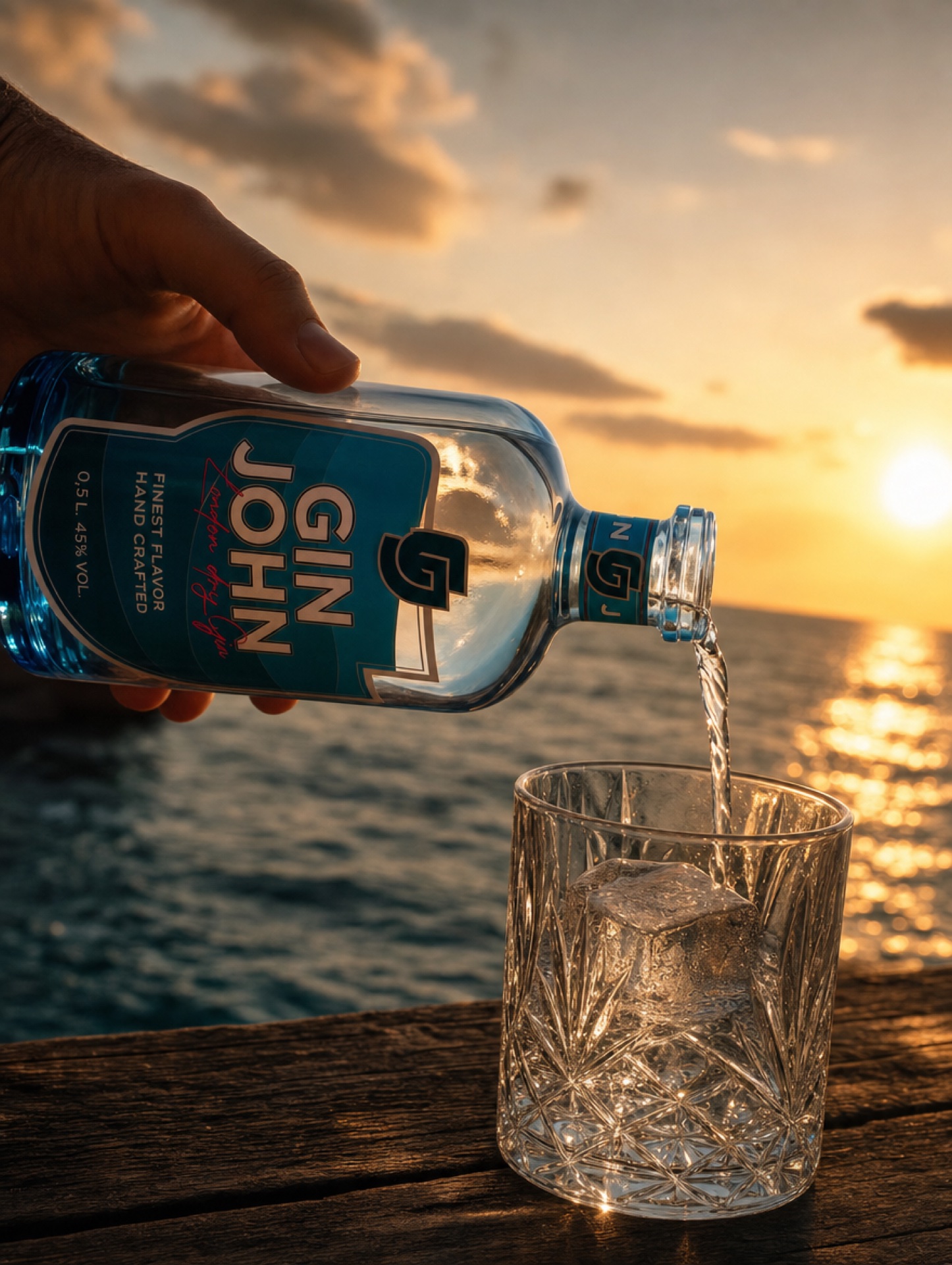 Gin Tonic mit Gin John, Rosmarin und Eiswürfeln
