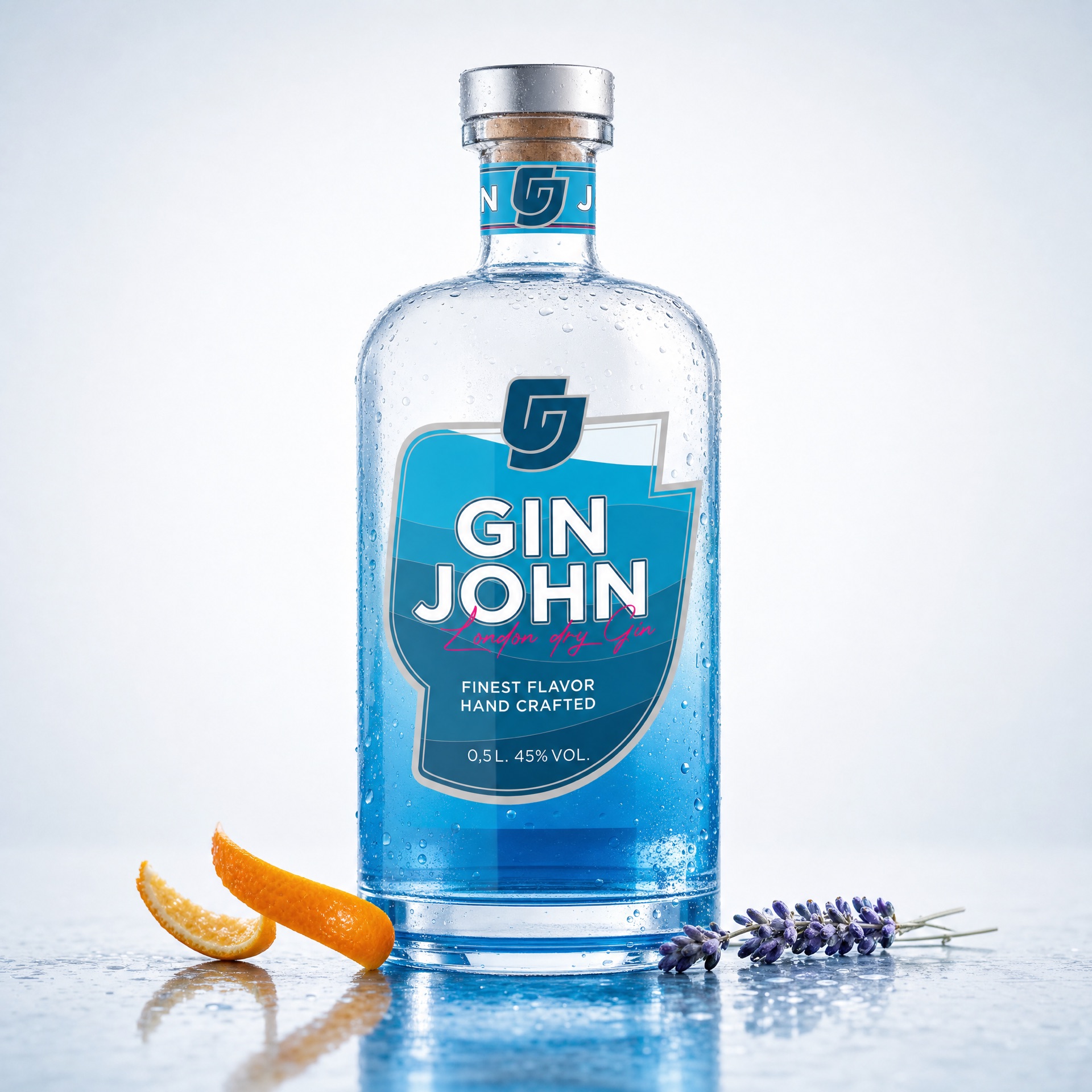 Gin John 0,5 Liter Flasche, kristallblau, 45 Prozent Vol., handcrafted